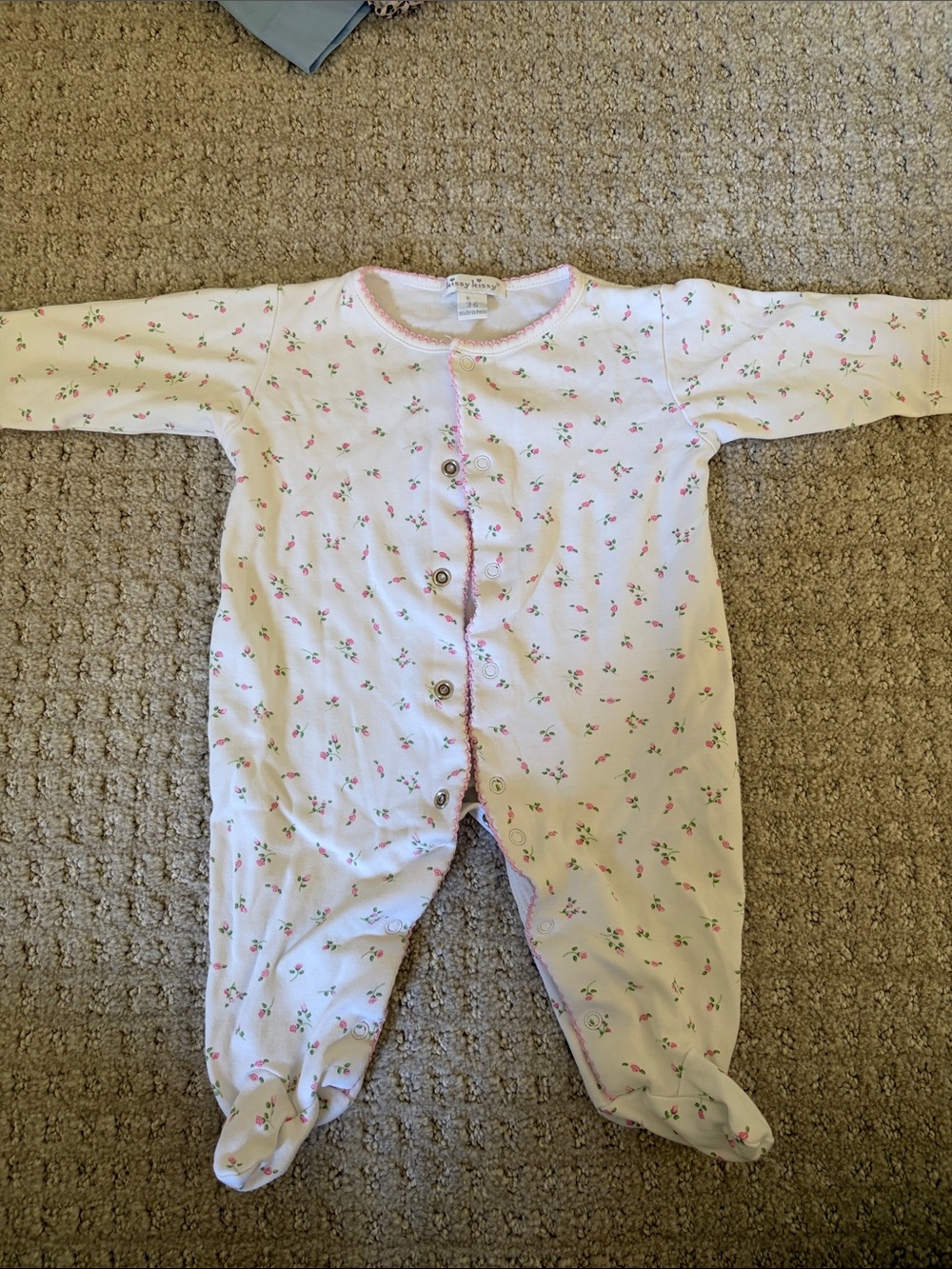 🎀 Kissy Kissy White One-Piece Footie with Pink Floral Print